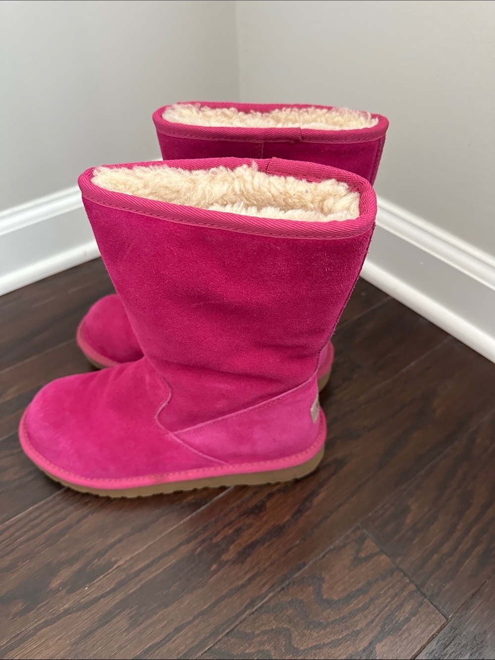 UGG Girls Hot Pink Suede Shearling Mid-Calf Boots
